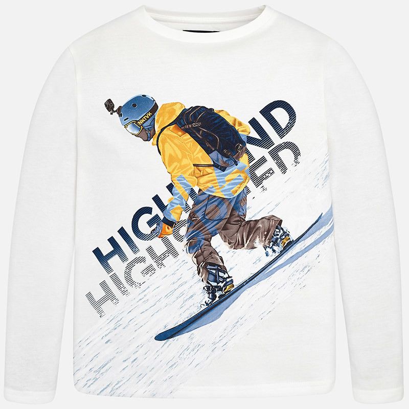 Tricou maneca lunga snowboard baiat Mayoral 7006TI18CREM, Alb, 10 ani